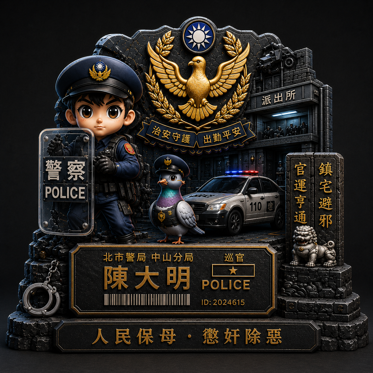 警察製化禮物 3D 壓克力裝備櫃擺件 | 名字專屬客製